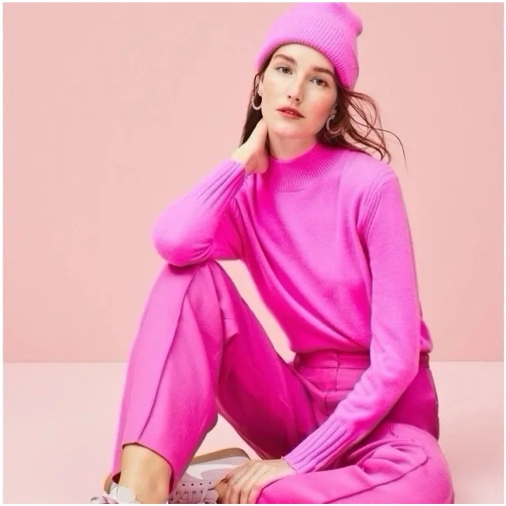 J. Crew Hot Pink Mock Neck 100% Cashmere Sweater